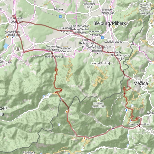 Karten-Miniaturansicht der Radinspiration "Schloßberg und Navrški vrh Gravel Tour" in Vzhodna Slovenija, Slovenia. Erstellt vom Tarmacs.app-Routenplaner für Radtouren