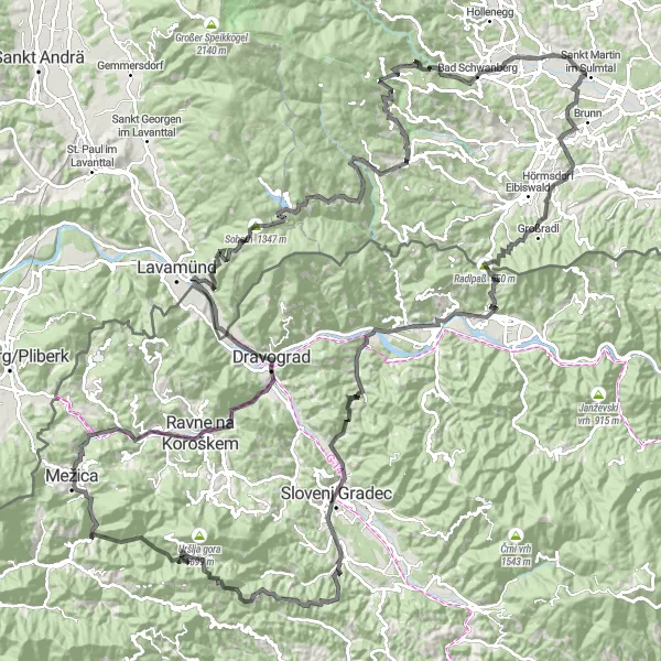 Miniatura mapy "Trasa Road Črna na Koroškem" - trasy rowerowej w Vzhodna Slovenija, Slovenia. Wygenerowane przez planer tras rowerowych Tarmacs.app