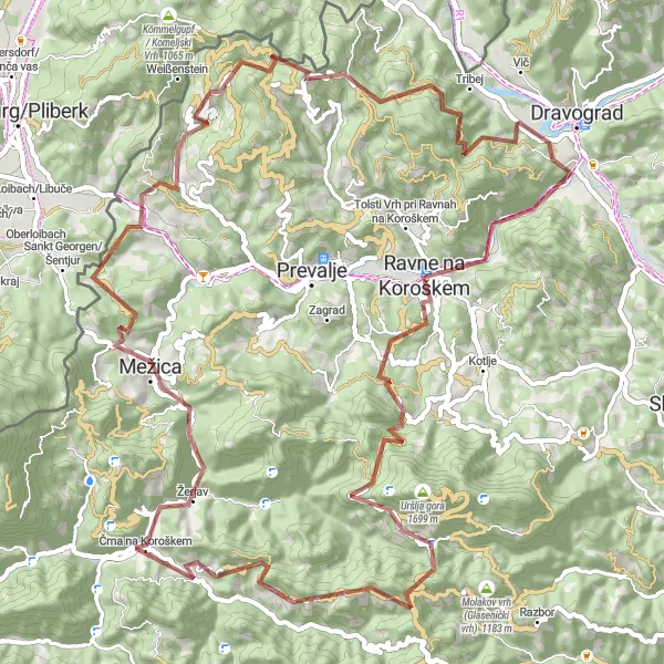 Map miniature of "Gravel Adventure in Eastern Slovenia" cycling inspiration in Vzhodna Slovenija, Slovenia. Generated by Tarmacs.app cycling route planner