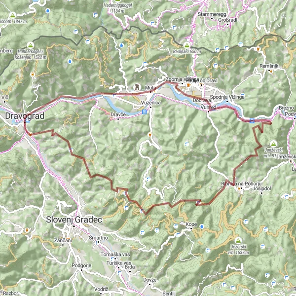 Map miniature of "Pohorje Gravel Adventure" cycling inspiration in Vzhodna Slovenija, Slovenia. Generated by Tarmacs.app cycling route planner