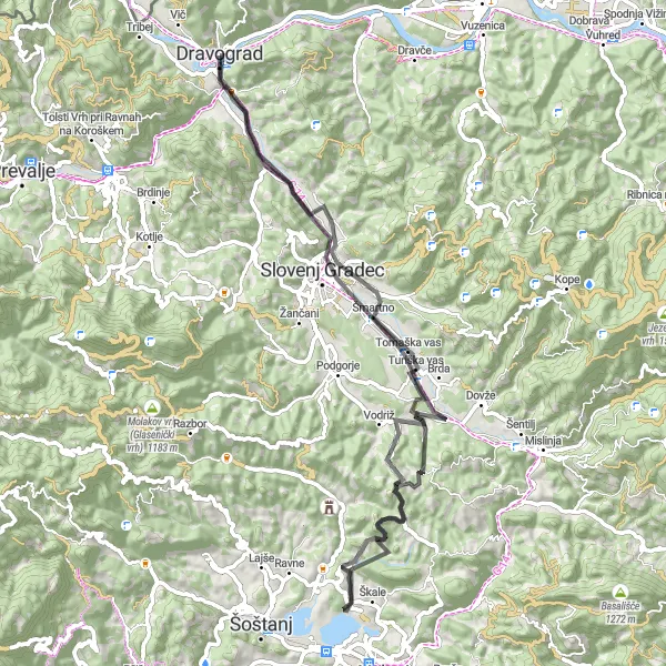 Map miniature of "Road Cycling Tour in Vzhodna Slovenija" cycling inspiration in Vzhodna Slovenija, Slovenia. Generated by Tarmacs.app cycling route planner