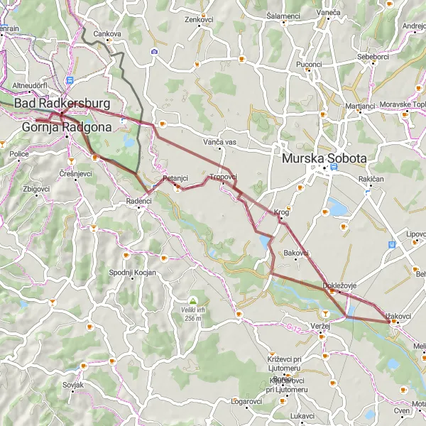 Miniaturní mapa "Vanča vas Gravel Loop" inspirace pro cyklisty v oblasti Vzhodna Slovenija, Slovenia. Vytvořeno pomocí plánovače tras Tarmacs.app
