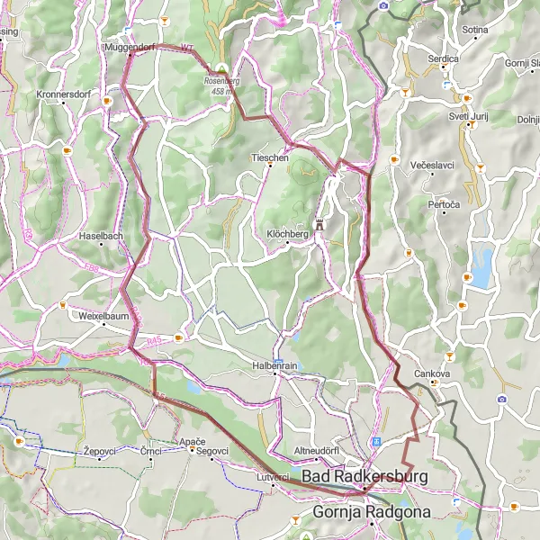 Miniatura mapy "Trasa szutrowa przez Hof bei Straden i Korovci" - trasy rowerowej w Vzhodna Slovenija, Slovenia. Wygenerowane przez planer tras rowerowych Tarmacs.app