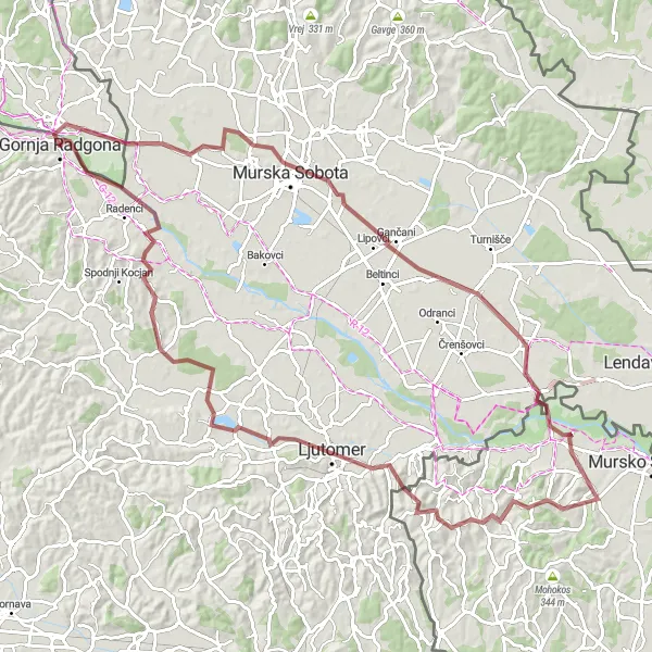 Miniatura mapy "Trasa Gravel z Gornja Radgona do Turjanci" - trasy rowerowej w Vzhodna Slovenija, Slovenia. Wygenerowane przez planer tras rowerowych Tarmacs.app