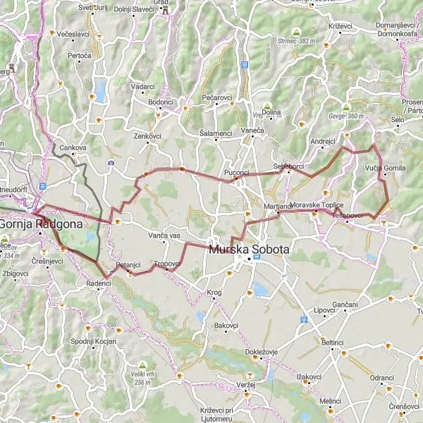 Miniatura mapy "Trasa Gravel z Bad Radkersburg do Šratovci" - trasy rowerowej w Vzhodna Slovenija, Slovenia. Wygenerowane przez planer tras rowerowych Tarmacs.app