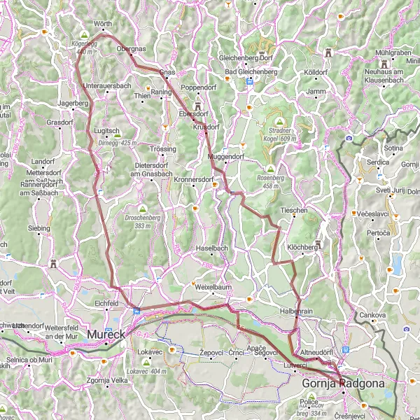 Miniatura mapy "Trasa Gravelowa do Bad Radkersburg" - trasy rowerowej w Vzhodna Slovenija, Slovenia. Wygenerowane przez planer tras rowerowych Tarmacs.app