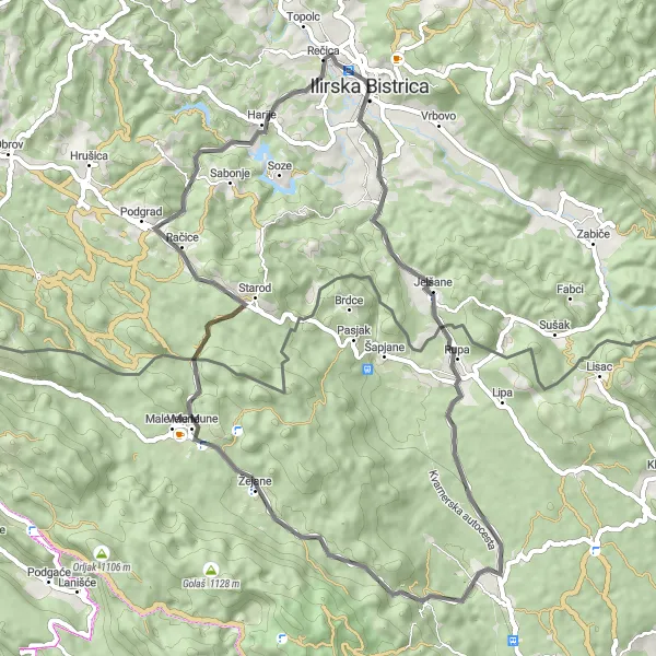 Map miniature of "Roads Less Traveled" cycling inspiration in Vzhodna Slovenija, Slovenia. Generated by Tarmacs.app cycling route planner