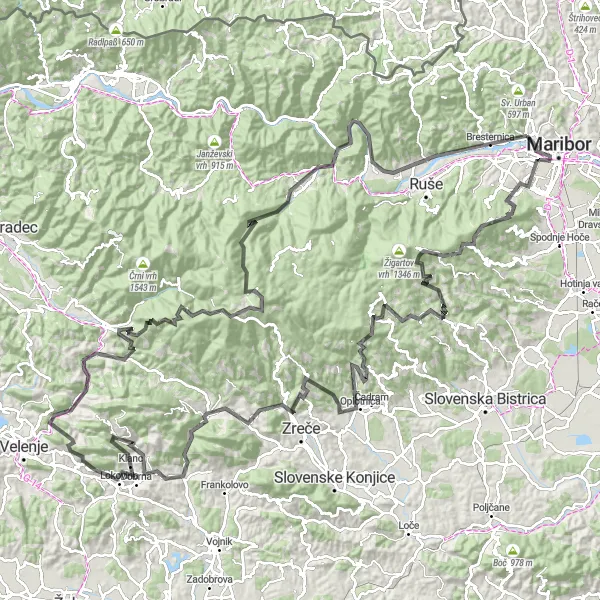 Miniatura mapy "Trasa szosowa przez Pohorje" - trasy rowerowej w Vzhodna Slovenija, Slovenia. Wygenerowane przez planer tras rowerowych Tarmacs.app
