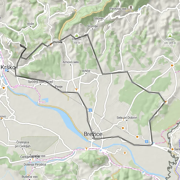 Miniatura della mappa di ispirazione al ciclismo "Percorso in Bici su Strada tra paesaggi mozzafiato" nella regione di Vzhodna Slovenija, Slovenia. Generata da Tarmacs.app, pianificatore di rotte ciclistiche