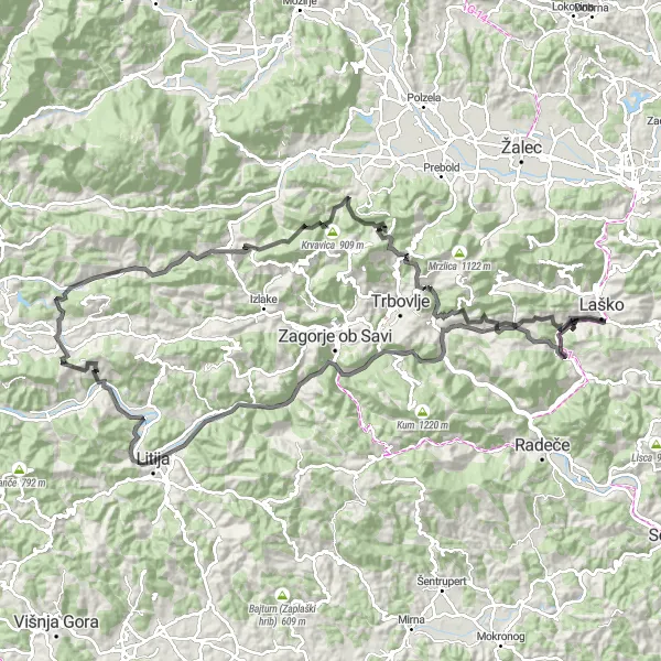 Karten-Miniaturansicht der Radinspiration "Abenteuerliche Tour durch Blagovica und Marija Gradec" in Vzhodna Slovenija, Slovenia. Erstellt vom Tarmacs.app-Routenplaner für Radtouren