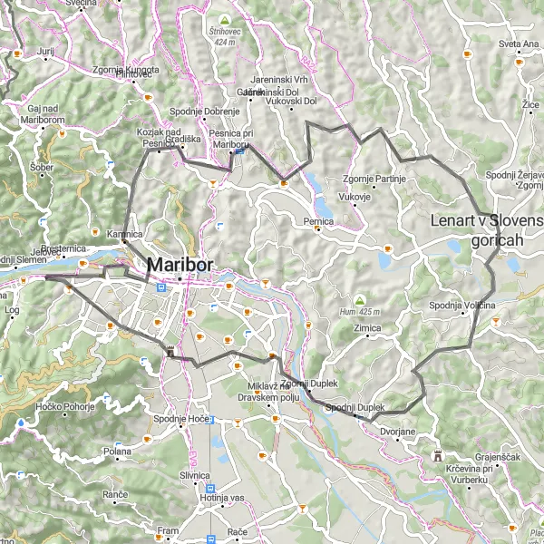 Miniaturní mapa "Cyklotrasa plná památek a krásných výhledů" inspirace pro cyklisty v oblasti Vzhodna Slovenija, Slovenia. Vytvořeno pomocí plánovače tras Tarmacs.app