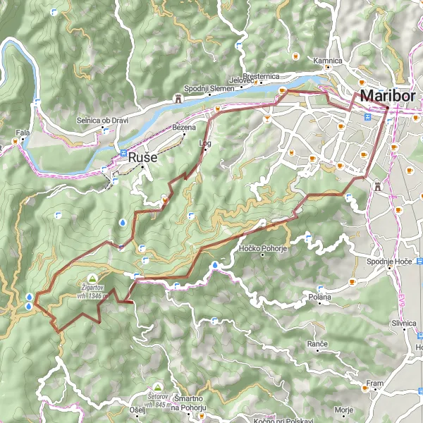 Map miniature of "Gravel Adventure to Bojtina" cycling inspiration in Vzhodna Slovenija, Slovenia. Generated by Tarmacs.app cycling route planner