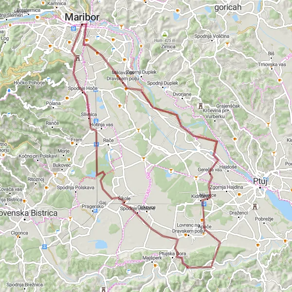 Karten-Miniaturansicht der Radinspiration "Weinberge und Naturerlebnisse" in Vzhodna Slovenija, Slovenia. Erstellt vom Tarmacs.app-Routenplaner für Radtouren