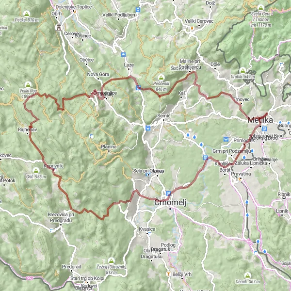 Zemljevid v pomanjšavi "Razgiban kolesarski izziv" kolesarske inspiracije v Vzhodna Slovenija, Slovenia. Generirano z načrtovalcem kolesarskih poti Tarmacs.app