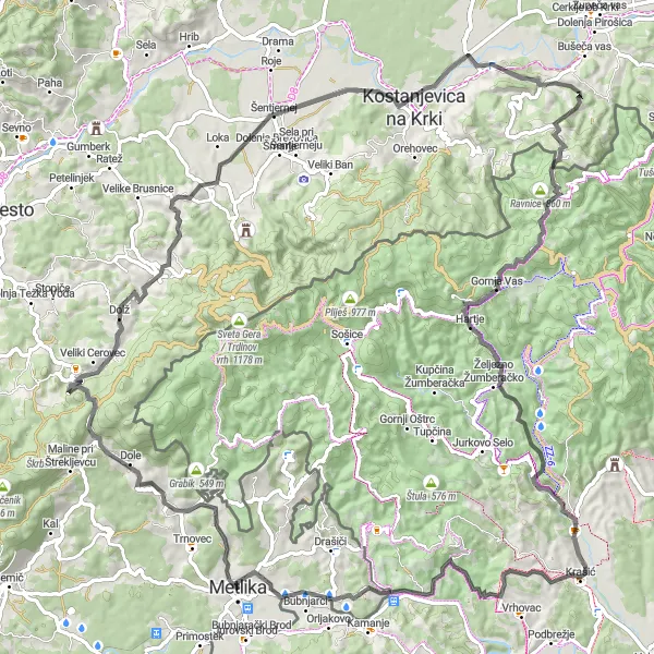 Map miniature of "Ultimate Road Challenge" cycling inspiration in Vzhodna Slovenija, Slovenia. Generated by Tarmacs.app cycling route planner