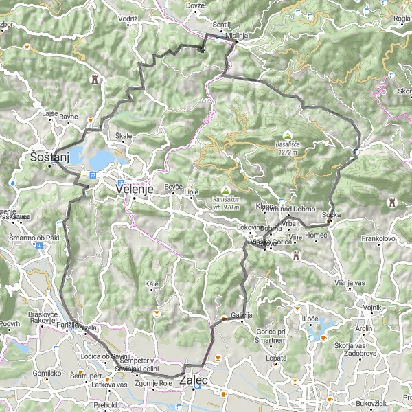 Map miniature of "Mislinja Circuit" cycling inspiration in Vzhodna Slovenija, Slovenia. Generated by Tarmacs.app cycling route planner