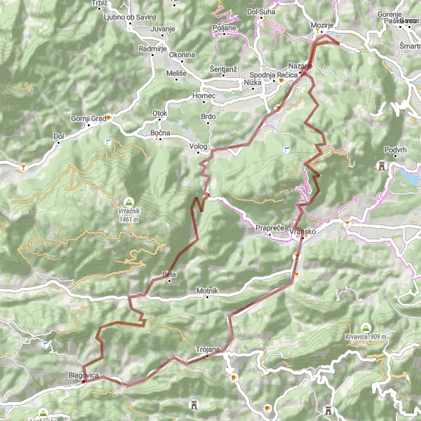 Zemljevid v pomanjšavi "Gorska kolesarska avantura" kolesarske inspiracije v Vzhodna Slovenija, Slovenia. Generirano z načrtovalcem kolesarskih poti Tarmacs.app