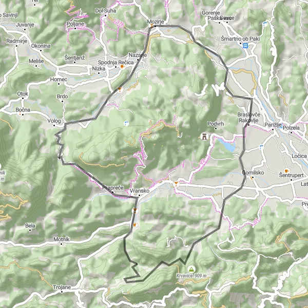 Map miniature of "Nature Explorer" cycling inspiration in Vzhodna Slovenija, Slovenia. Generated by Tarmacs.app cycling route planner