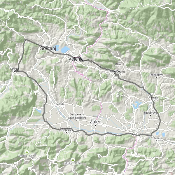 Map miniature of "The Štajerska Adventure" cycling inspiration in Vzhodna Slovenija, Slovenia. Generated by Tarmacs.app cycling route planner