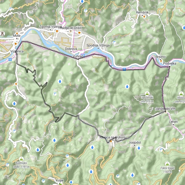 Map miniature of "Road Cycling in Muta and Beyond" cycling inspiration in Vzhodna Slovenija, Slovenia. Generated by Tarmacs.app cycling route planner