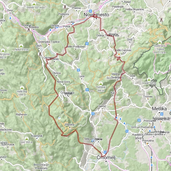 Map miniature of "Hilly Gravel Adventure" cycling inspiration in Vzhodna Slovenija, Slovenia. Generated by Tarmacs.app cycling route planner