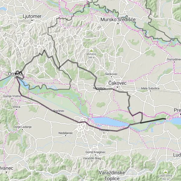 Karten-Miniaturansicht der Radinspiration "Kulturelle Schätze und Naturschönheiten" in Vzhodna Slovenija, Slovenia. Erstellt vom Tarmacs.app-Routenplaner für Radtouren