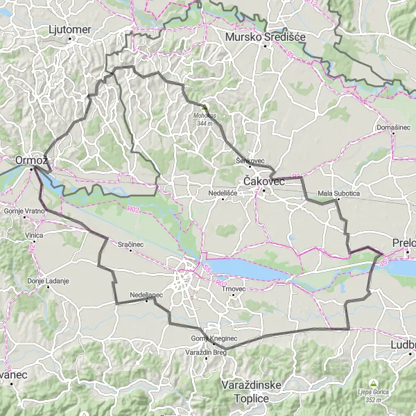 Miniaturní mapa "Okružní trasa Miklavž pri Ormožu - Vidovec" inspirace pro cyklisty v oblasti Vzhodna Slovenija, Slovenia. Vytvořeno pomocí plánovače tras Tarmacs.app