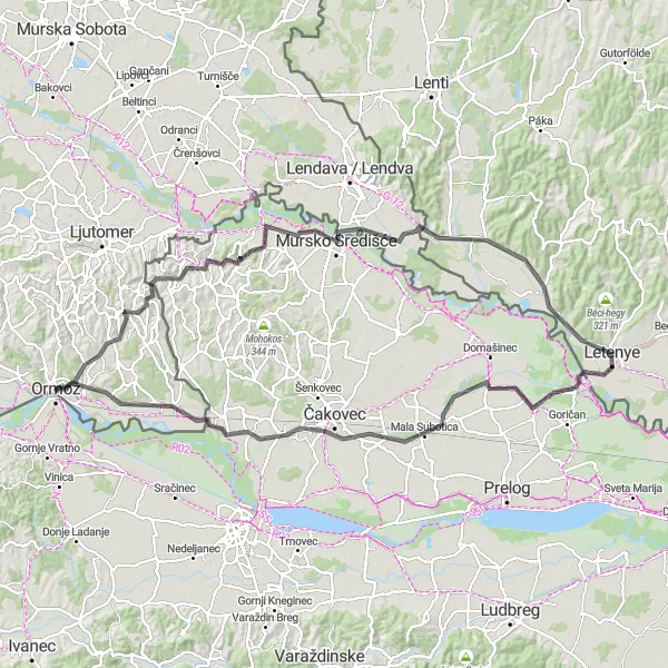 Miniaturní mapa "Cyklotrasa Klumpa - Središče ob Dravi" inspirace pro cyklisty v oblasti Vzhodna Slovenija, Slovenia. Vytvořeno pomocí plánovače tras Tarmacs.app