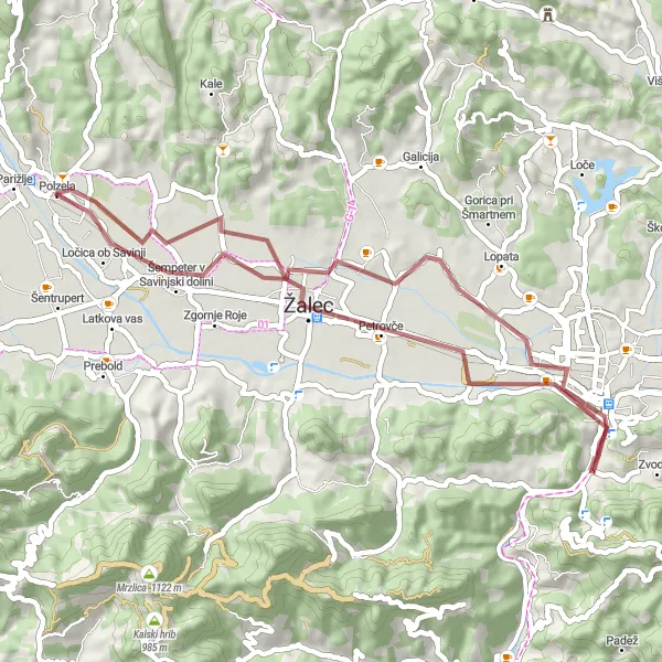 Miniaturní mapa "Gravelová cyklostezka Polzela - Vzhodna Slovenija" inspirace pro cyklisty v oblasti Vzhodna Slovenija, Slovenia. Vytvořeno pomocí plánovače tras Tarmacs.app