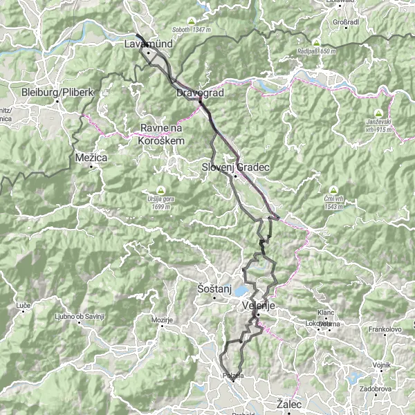 Map miniature of "Riverside Adventure" cycling inspiration in Vzhodna Slovenija, Slovenia. Generated by Tarmacs.app cycling route planner