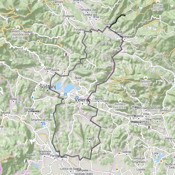 Map miniature of "Polzela - Krog Route" cycling inspiration in Vzhodna Slovenija, Slovenia. Generated by Tarmacs.app cycling route planner