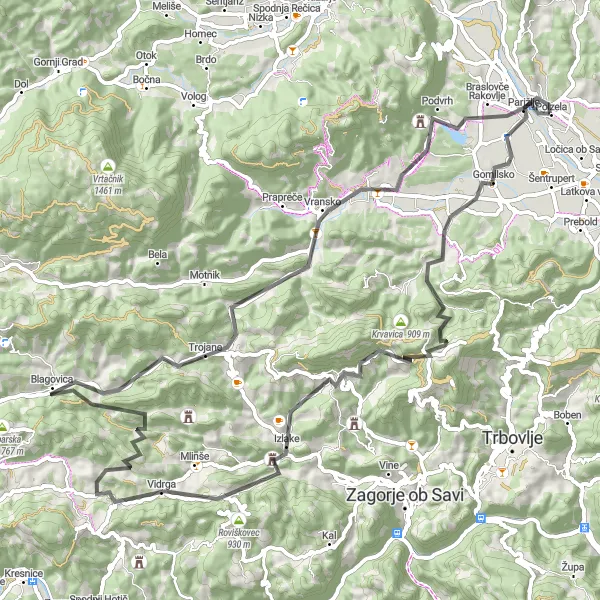 Map miniature of "Polzela - Šmatevž Route" cycling inspiration in Vzhodna Slovenija, Slovenia. Generated by Tarmacs.app cycling route planner