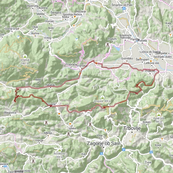 Miniatura mapy "Poznaj uroki okolic Vransko na rowerze grawitacyjnym" - trasy rowerowej w Vzhodna Slovenija, Slovenia. Wygenerowane przez planer tras rowerowych Tarmacs.app