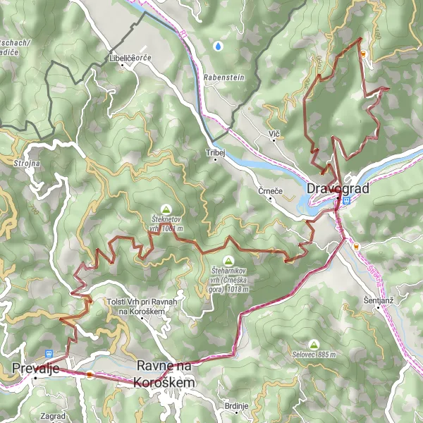 Map miniature of "Exploring Gravel Roads" cycling inspiration in Vzhodna Slovenija, Slovenia. Generated by Tarmacs.app cycling route planner