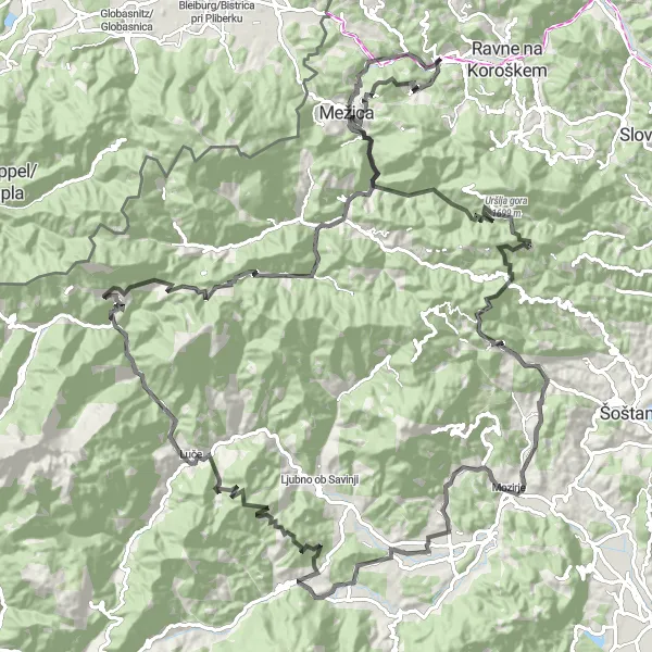 Miniaturní mapa "Trasa Road 138 km" inspirace pro cyklisty v oblasti Vzhodna Slovenija, Slovenia. Vytvořeno pomocí plánovače tras Tarmacs.app