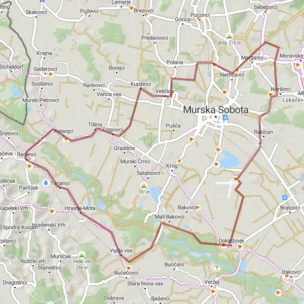 Miniaturní mapa "Gravel cyklistická trasa kolem Radenci" inspirace pro cyklisty v oblasti Vzhodna Slovenija, Slovenia. Vytvořeno pomocí plánovače tras Tarmacs.app
