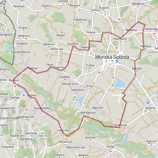 Miniatura della mappa di ispirazione al ciclismo "Esplorazione naturale di Radenci e dintorni" nella regione di Vzhodna Slovenija, Slovenia. Generata da Tarmacs.app, pianificatore di rotte ciclistiche