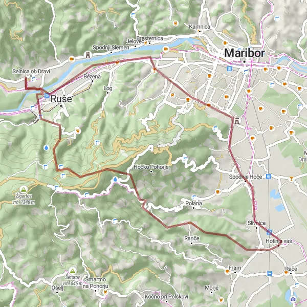 Map miniature of "Mountain Gravel Challenge" cycling inspiration in Vzhodna Slovenija, Slovenia. Generated by Tarmacs.app cycling route planner