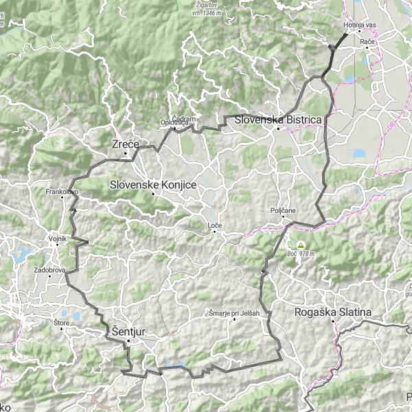 Miniatura mapy "Trasa szosowa od Radizela do Slovenska Bistrica" - trasy rowerowej w Vzhodna Slovenija, Slovenia. Wygenerowane przez planer tras rowerowych Tarmacs.app