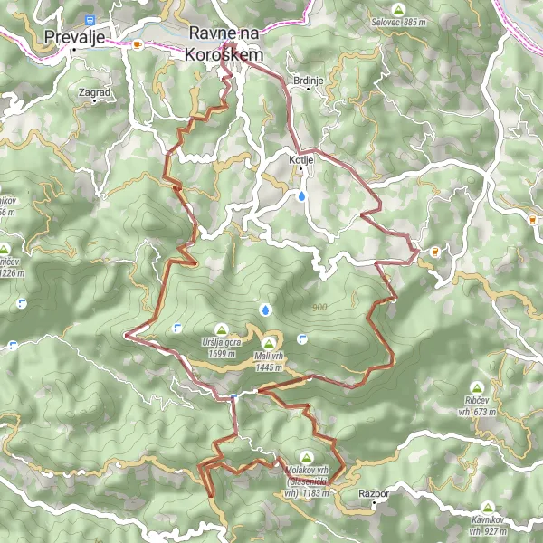Karten-Miniaturansicht der Radinspiration "Gravel-Abenteuer in Koroška" in Vzhodna Slovenija, Slovenia. Erstellt vom Tarmacs.app-Routenplaner für Radtouren
