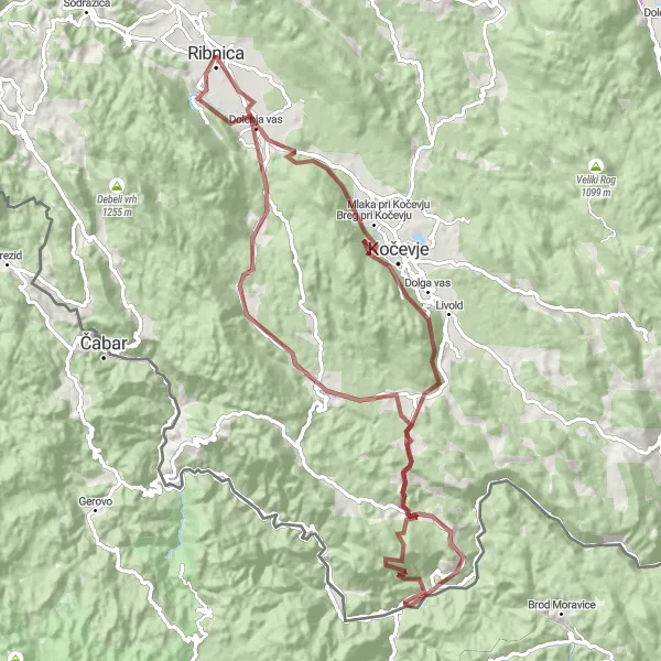 Zemljevid v pomanjšavi "Gravel Route: Pihl to Ugar" kolesarske inspiracije v Vzhodna Slovenija, Slovenia. Generirano z načrtovalcem kolesarskih poti Tarmacs.app