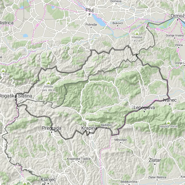 Miniaturní mapa "Výlet okolo Rogaška Slatina" inspirace pro cyklisty v oblasti Vzhodna Slovenija, Slovenia. Vytvořeno pomocí plánovače tras Tarmacs.app