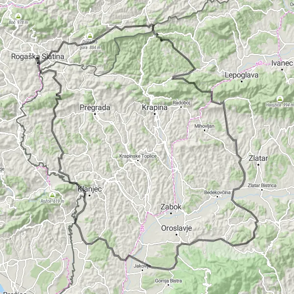 Zemljevid v pomanjšavi "Kolesarjenje prek Glažute do Kumrovca" kolesarske inspiracije v Vzhodna Slovenija, Slovenia. Generirano z načrtovalcem kolesarskih poti Tarmacs.app