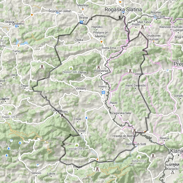 Miniaturní mapa "Exkurze na vem přes Svete gore" inspirace pro cyklisty v oblasti Vzhodna Slovenija, Slovenia. Vytvořeno pomocí plánovače tras Tarmacs.app