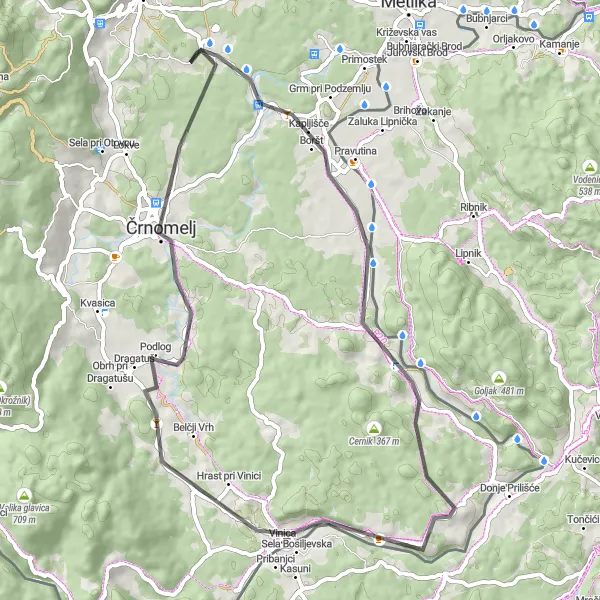 Map miniature of "Cycle Through Idyllic Villages" cycling inspiration in Vzhodna Slovenija, Slovenia. Generated by Tarmacs.app cycling route planner