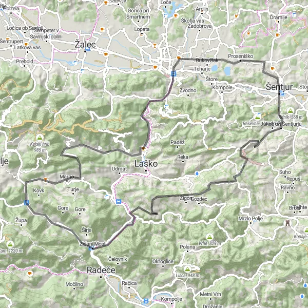 Karten-Miniaturansicht der Radinspiration "Einsame Straßen von Polane nach Goričica" in Vzhodna Slovenija, Slovenia. Erstellt vom Tarmacs.app-Routenplaner für Radtouren