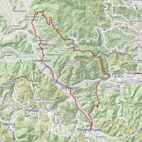 Miniaturní mapa "Gravelové dobrodružství kolem Slovenského Gradce" inspirace pro cyklisty v oblasti Vzhodna Slovenija, Slovenia. Vytvořeno pomocí plánovače tras Tarmacs.app