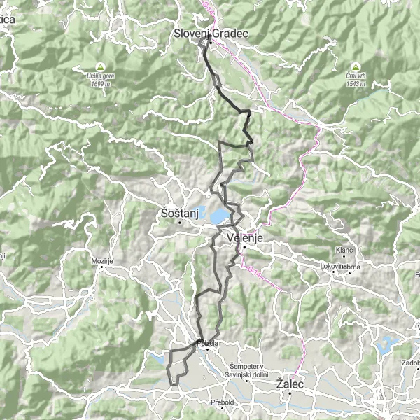 Zemljevid v pomanjšavi "Raziskovanje narave in zgodovine vzhodne Slovenije" kolesarske inspiracije v Vzhodna Slovenija, Slovenia. Generirano z načrtovalcem kolesarskih poti Tarmacs.app