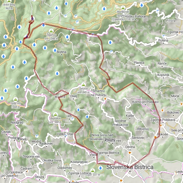 Miniatura mapy "Trasa gravelowa dookoła Slovenska Bistrica" - trasy rowerowej w Vzhodna Slovenija, Slovenia. Wygenerowane przez planer tras rowerowych Tarmacs.app