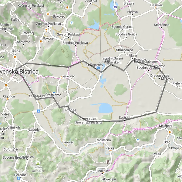 Map miniature of "Slovenska Bistrica Park Loop" cycling inspiration in Vzhodna Slovenija, Slovenia. Generated by Tarmacs.app cycling route planner